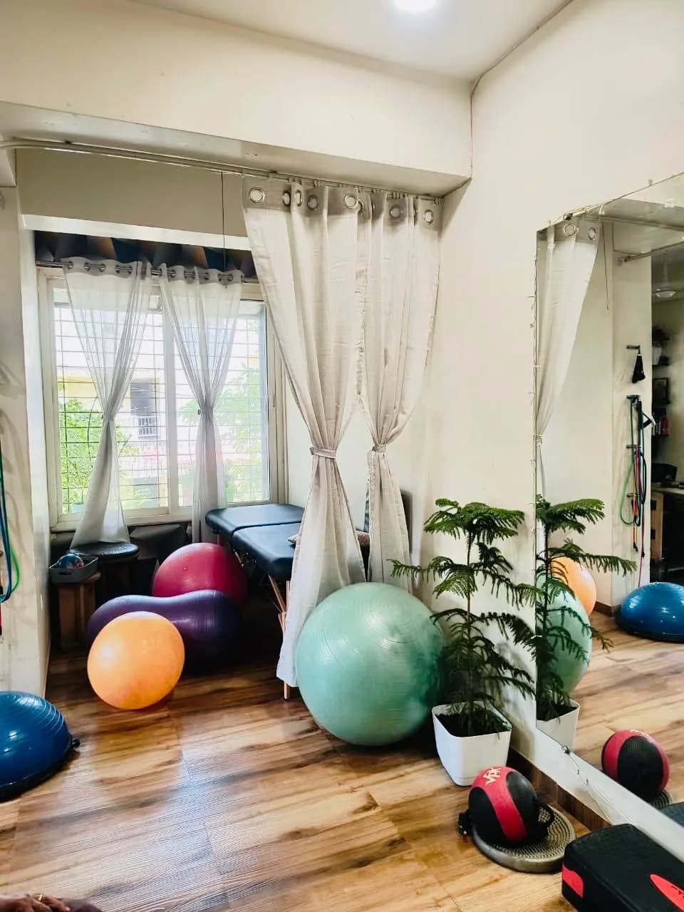 Movement and exercise studio with stability balls and props